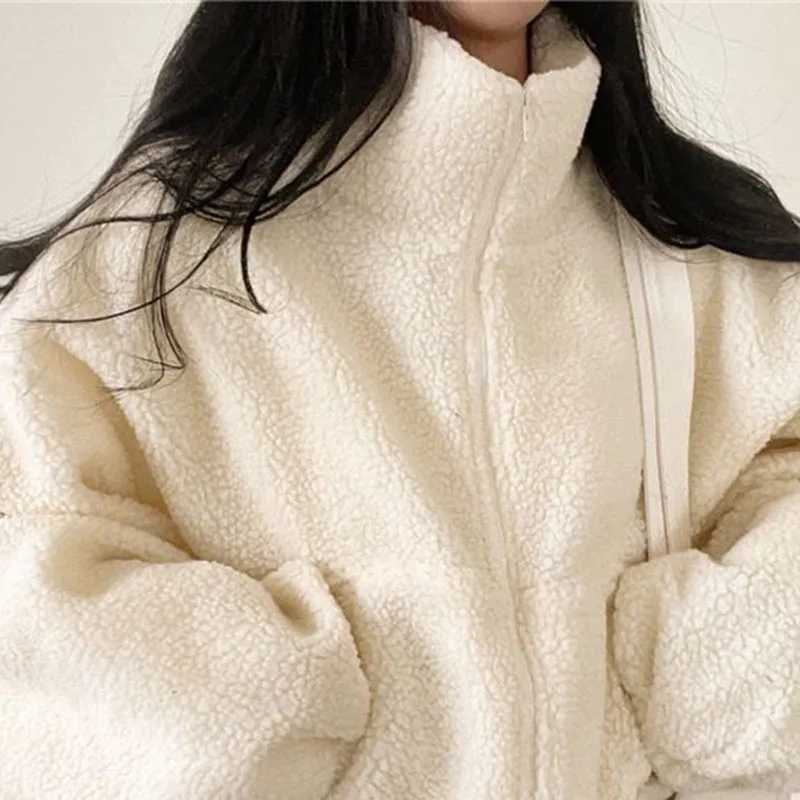 Lucyever Women Short Lamb Wool Jacket 2024 Autumn Winter Thicken Warm Plush Coat Female Fashion Zipper Stand Collar OuterwearX241018