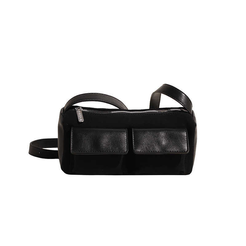 CMM Autumn and Winter New Niche High End Texture Double Pocket Suede Underarm Bag Contrasting Splicing Versatile Single Shoulder Crossbody Bag