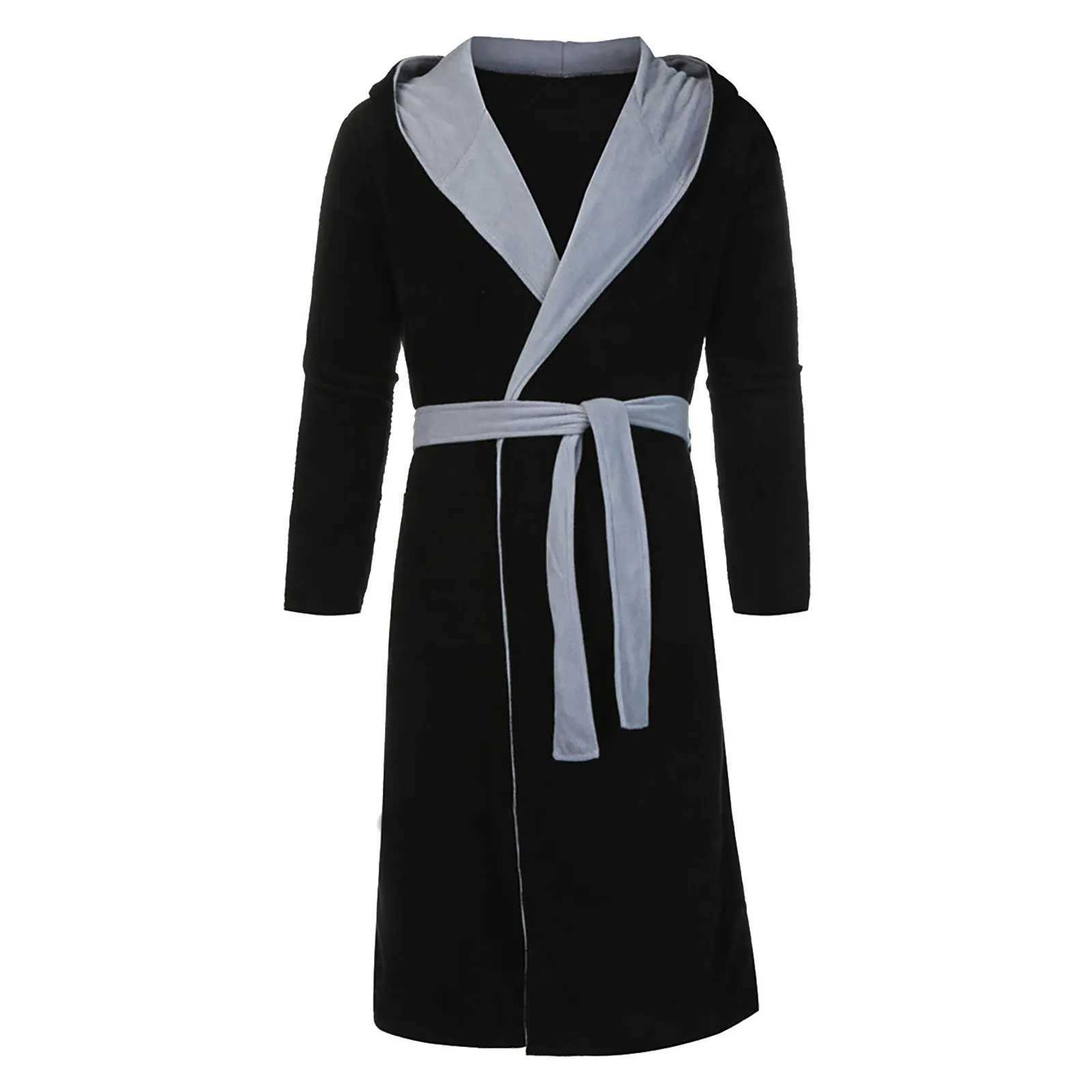 Men Thermal Long Bathrobe Warm Lengthened Plush Shawl Kimono Bath Robe Long Sleeved Nightgowns Home ClothesXJ241018