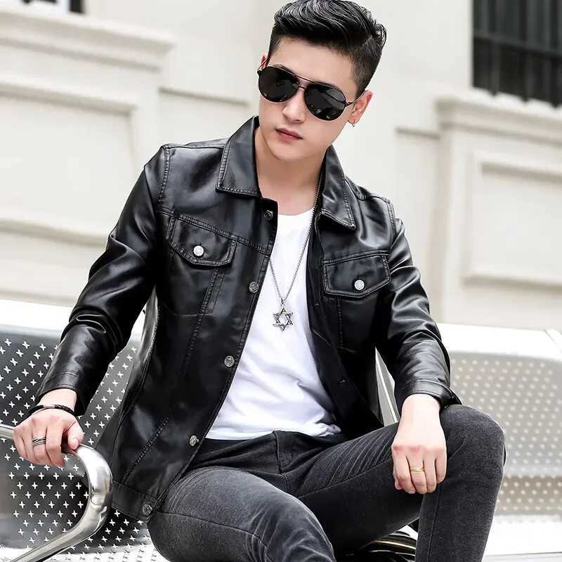 Korean fashion slim fit mens leather jacket mens new mens leather jacket casual jacket Y241018