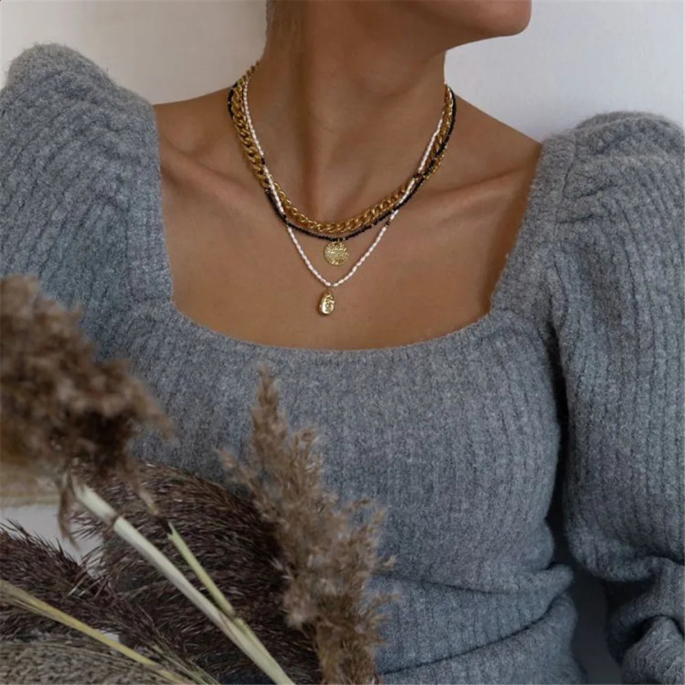 Natural stone black quartz crystal irregular chips bead necklace female facial spinel necklace chain stacked party jewelry 241018