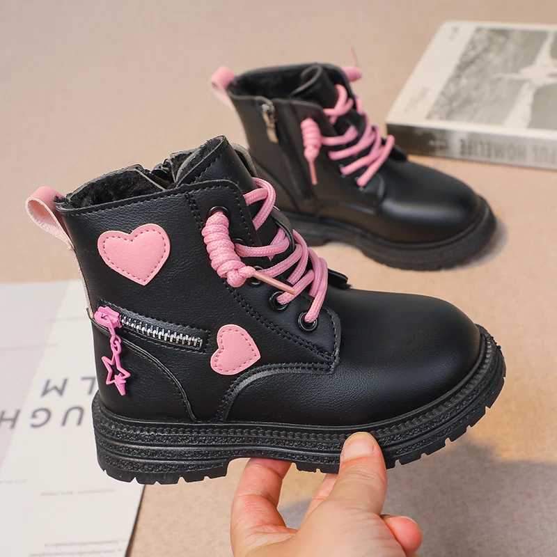 Boots /Black girls leather boots low cut non slip side zipper winter outdoor girls fashionable cotton boots Sandas De Mujer H241018