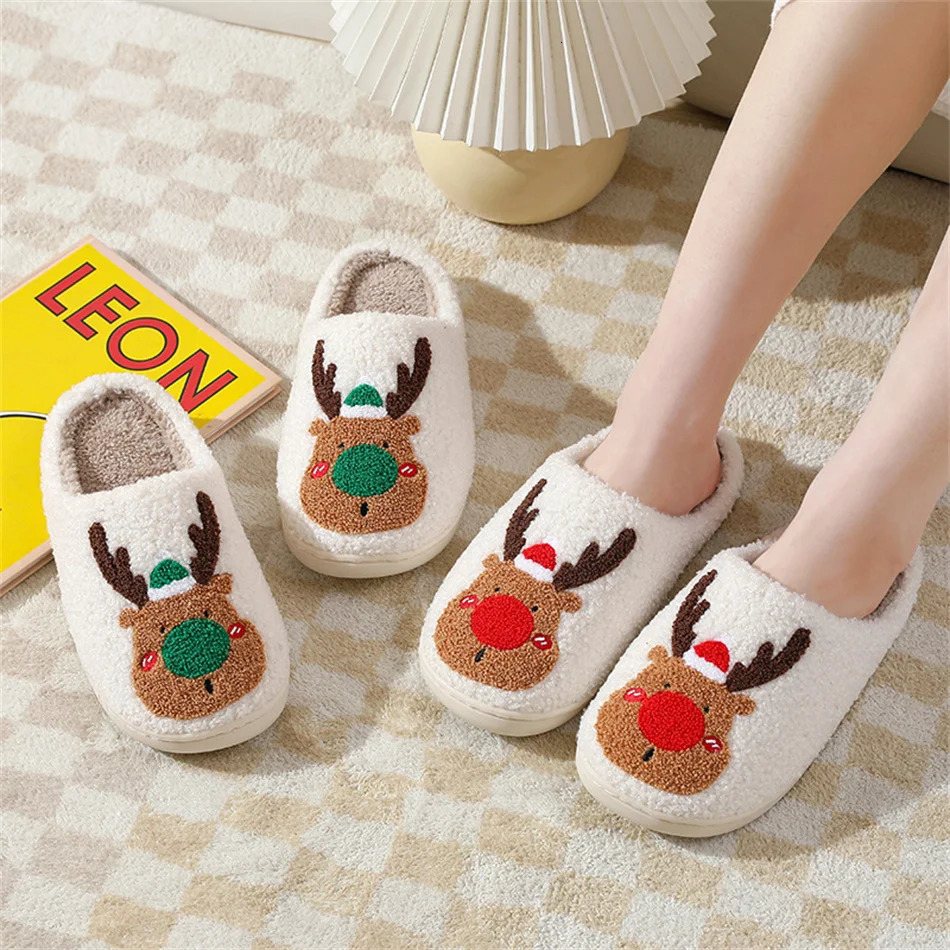 Womens Winter Family Couple Bedroom Warm Lining Slippers Christmas Camel Cotton Slippers241018