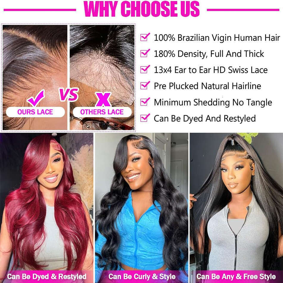 13x4 Straight Lace Front Human Wigs For Black Women Brazlian Virgin Wig Pre Plucked With Baby Hair Natural Color XVE