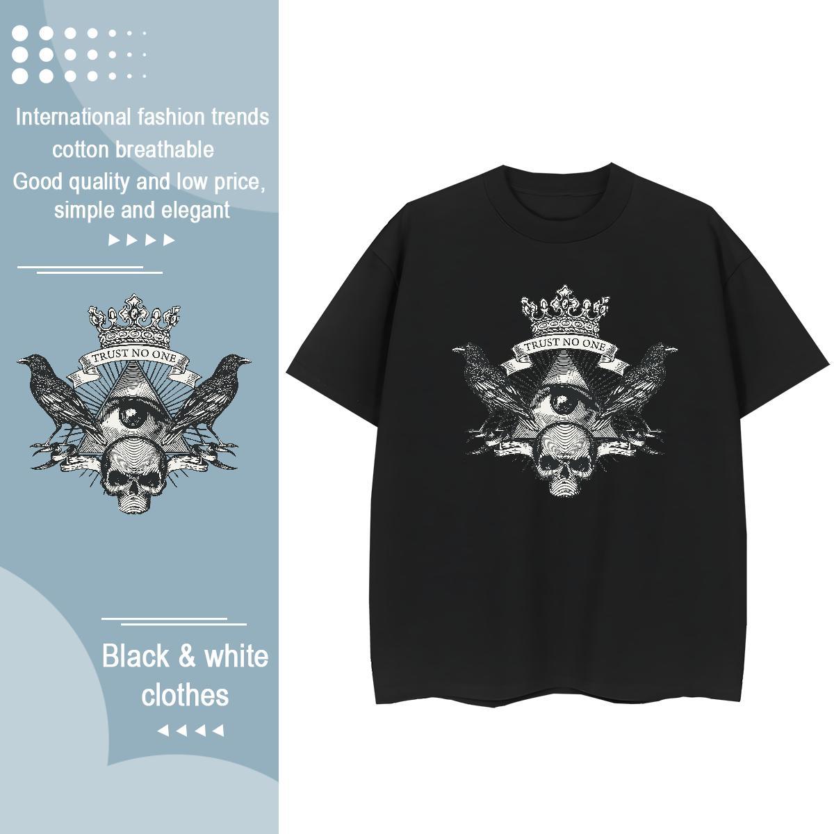 2024 Casual Woman T Shirts 100% Cotton 230g O Neck Short Sleeves Sports Street Wear skull Couples T Shirts Free Shipping Oversized Clothes Shirt