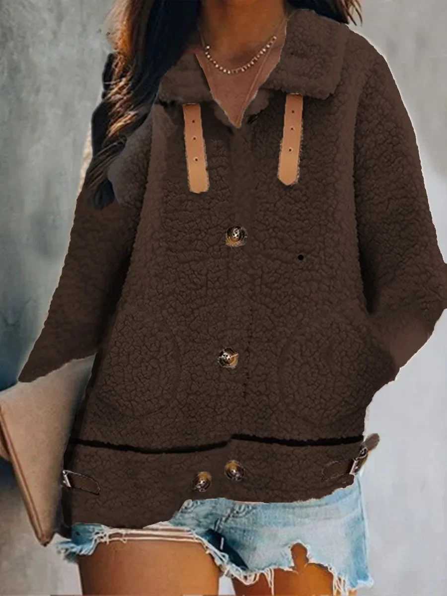 Lamb Wool Jacket Womens Long Sleeved 2023 Loose Autumn and Winter Versatile Thickened Fur Integrated Plush Warm TopX241018