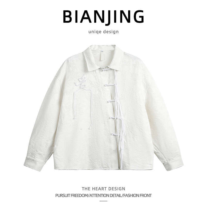 shanshi Men's shirts Chinese woven buckle design with hanging long sleeved for men couples in spring loose casual cool and versatile shirt trend