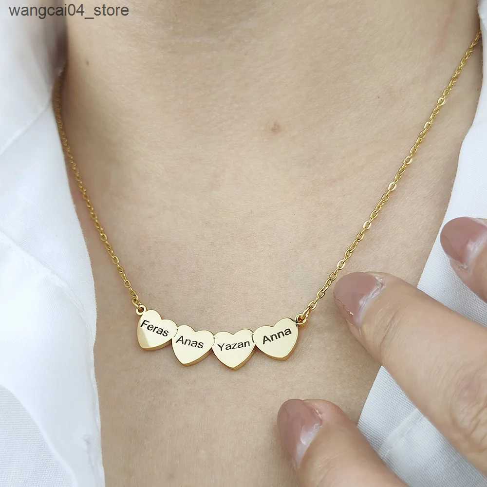 Chokers Customized carved double name love heart pendant necklace made of stainless steel jewelry suitable for womens personalized 1-5 name gold neckl