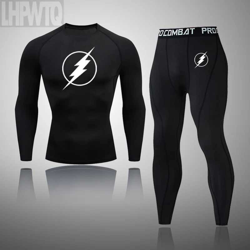 Men's Thermal Underwear Thermal Underwear Mens Jogging Compression Long Slve Shirts+Leggings Sports Sets Bodybuilding Track Suit Rashgard Y241018