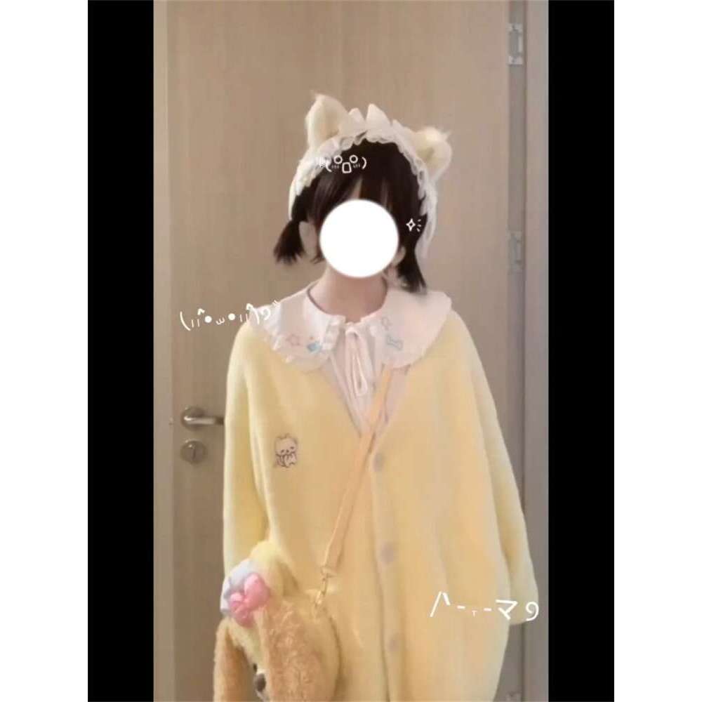 Haruku Embroidery Knitted Cardigan Coat Women 2024 Autumn New Tops Mujer Y2k V-Neck Long Sleeve Loose Sweaters
