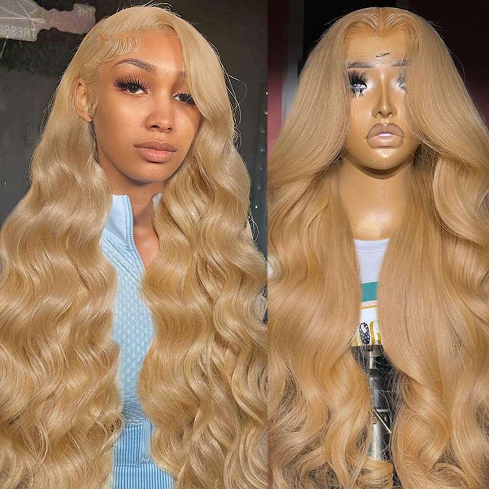 30 34inch #27 Honey Blonde Body Wave Lace Front Human Hair Wig Preplucked 13x6 HD Transparent Color Lace Frontal Wigs For Women