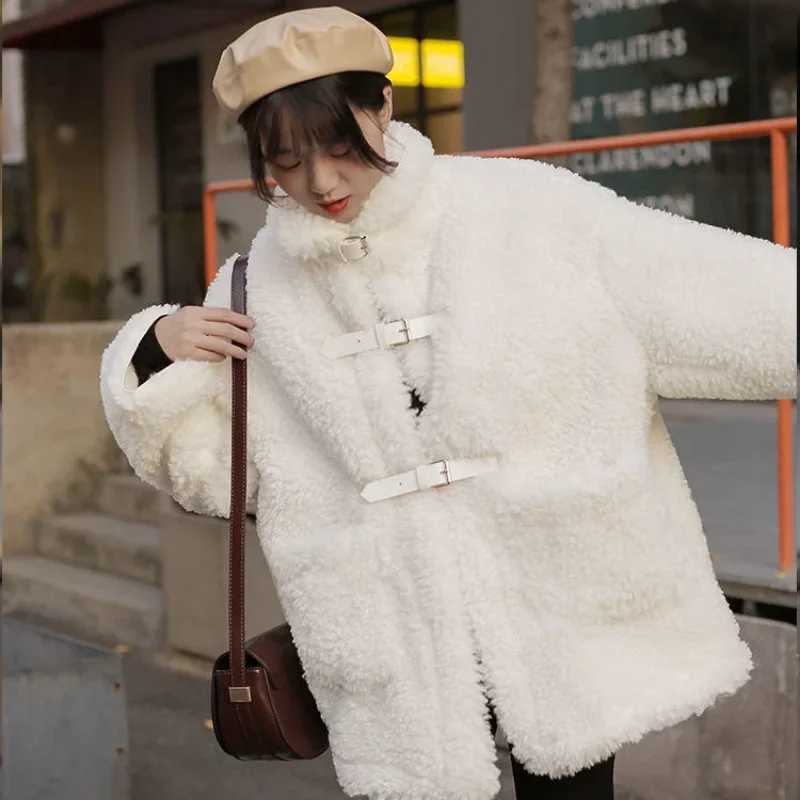 QNPQYX Winter Fashion Women Jackets Harajuku Lambs Wool Fleece Coats Streetwear Black White Oversized Hoodie Sweet Korean StyleX241018