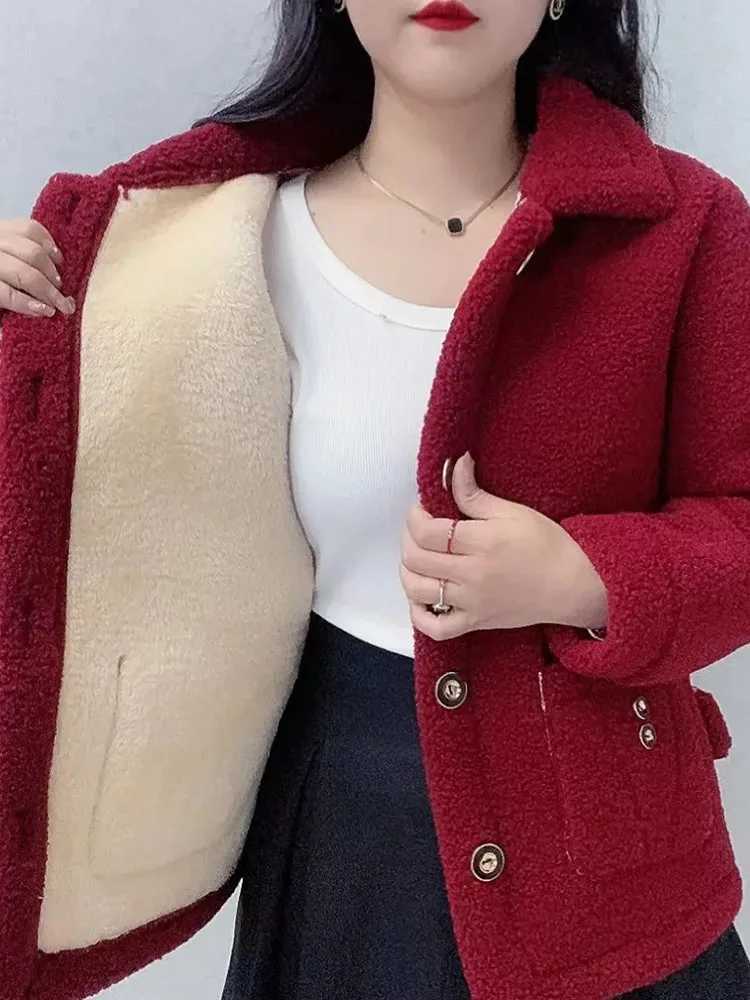 Thicken Warm Faux lamb Wool Coat 2022 Autumn Winter Loose Long-sleeve Outerwear Solid Women Jacket Parkas Casual TopsX241018