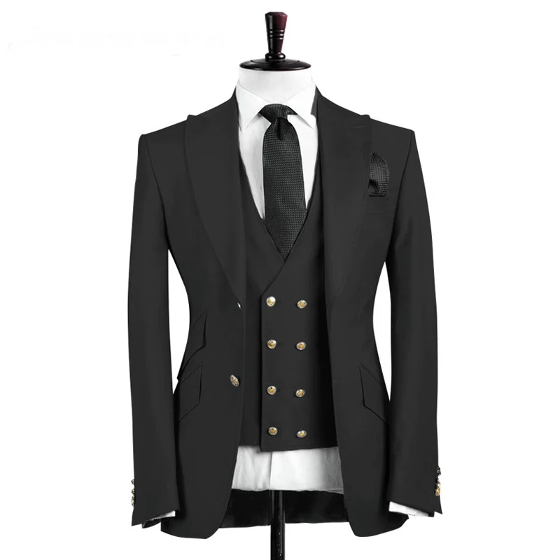 Slim Fit Men Suits For Wedding Groom Tuxedo 3 Piece Peaked Lapel Male Set Jacket With Pants Vest Formal Fashion Costume