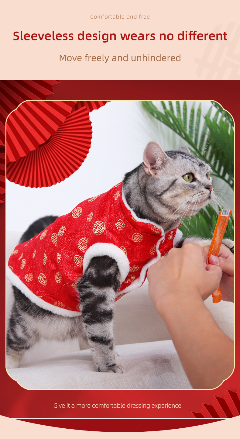 Pet clothing Tang style warm and thick two legged cat cotton coat New Year's celebration small dog vest cotton coat