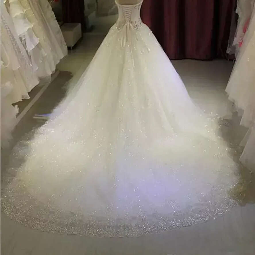 Glitter Dress Sequined Wedding Crystals Beaded Princess Bridal Gowns Sweetheart Necke Sleeveless Court Train A E Ivory Plus Size Vestido De Novia