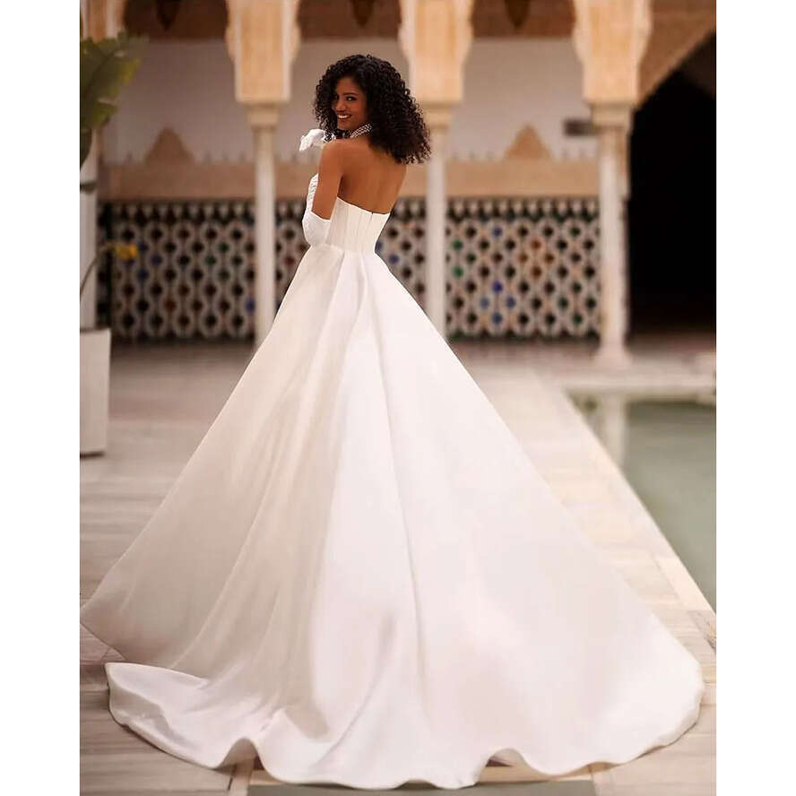 Dress Sweetheart Satin Wedding A E Sweep Train Or Length Elegant Pleat Bridal Gown Customize To Veasures Rope De Mariee legant