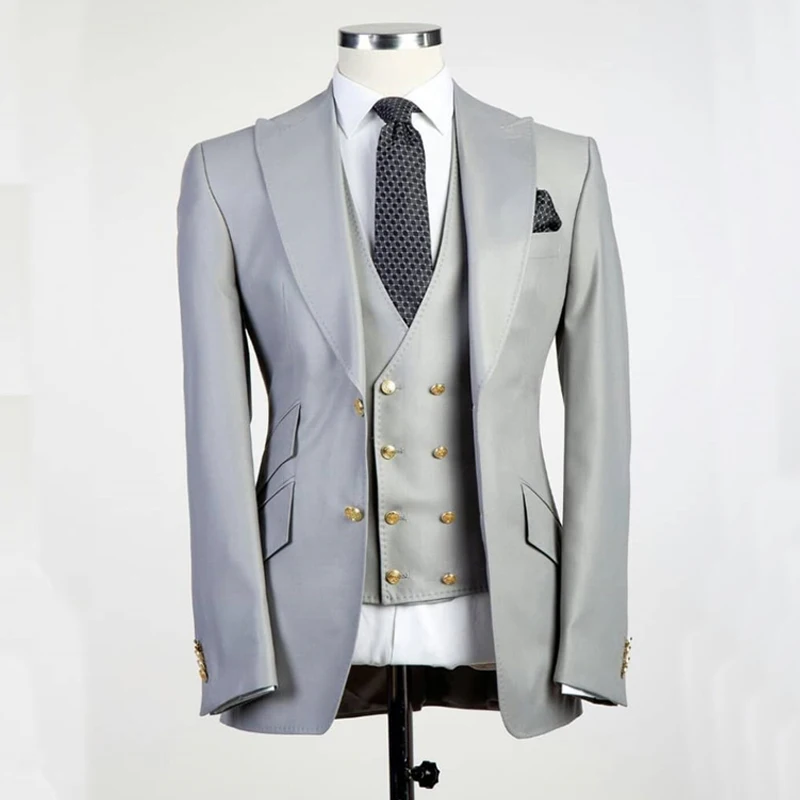 Slim Fit Men Suits For Wedding Groom Tuxedo 3 Piece Peaked Lapel Male Set Jacket With Pants Vest Formal Fashion Costume