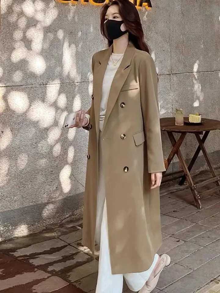 Office Thicken Ladies Woolen Trench Chaquetas Fall Winter Wool Blend Windbreak Coats Formal Lapel Classic Solid Long Jacket NewX241009
