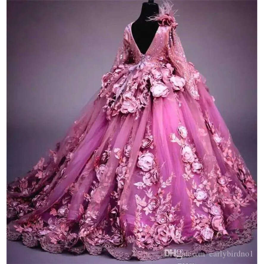 Long New Sleeves Arrival Wer Dress Fuia 3D Wers Princess Party Ball Gown Girl Formal Wedding Pageat Dresses s es