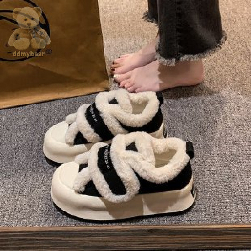 Ddmybear Thick Soft Leather Plush Sponge Soled Board For 2024 Winter Fashion Women's With Velcro Casual Outerwear Fur Shoes Chinese Brand Shoes F