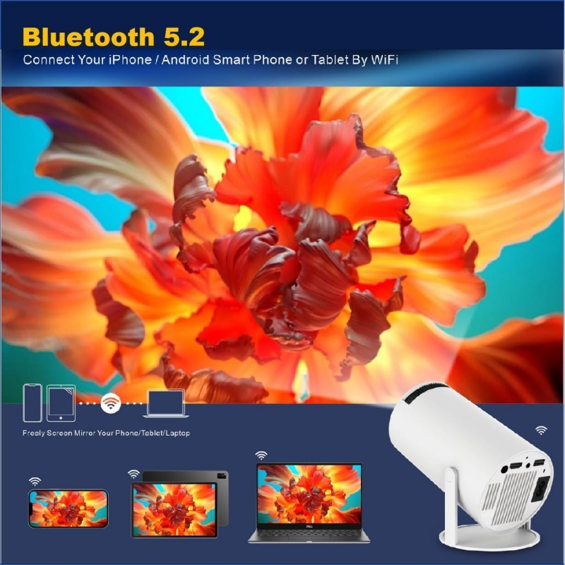 HY300 Pro Projector WiFi6 200ANSI Android 11.0 4K 130 inch Screen BT5.0 1280 720P H713 Chip Home Theater Outdoor Portable