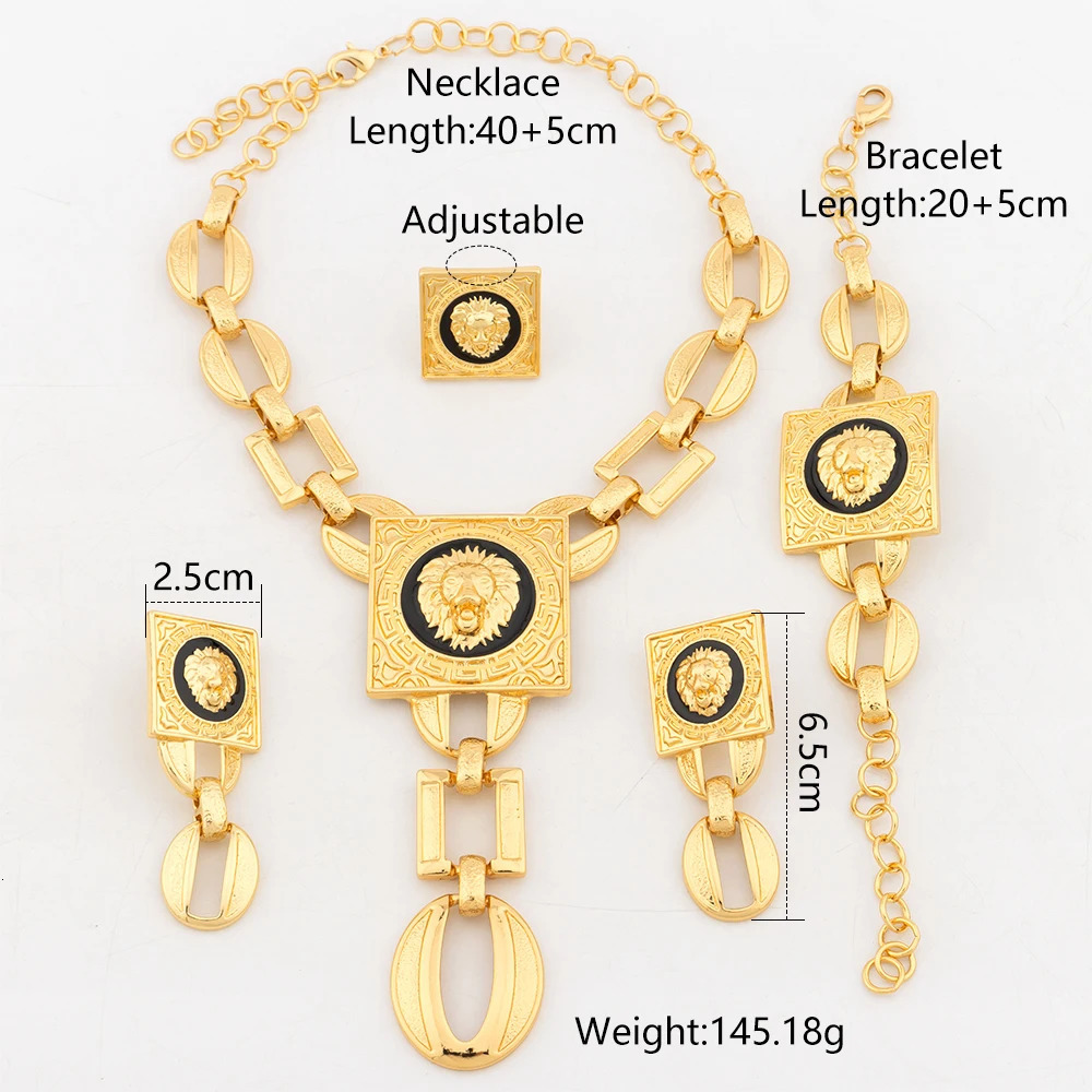 YM Necklace For Women Dubai Gold Plated Lions Head Jewelry Sets Cuff Bangles Rings Fashion Dangle Earrings for Banquet Party 241007