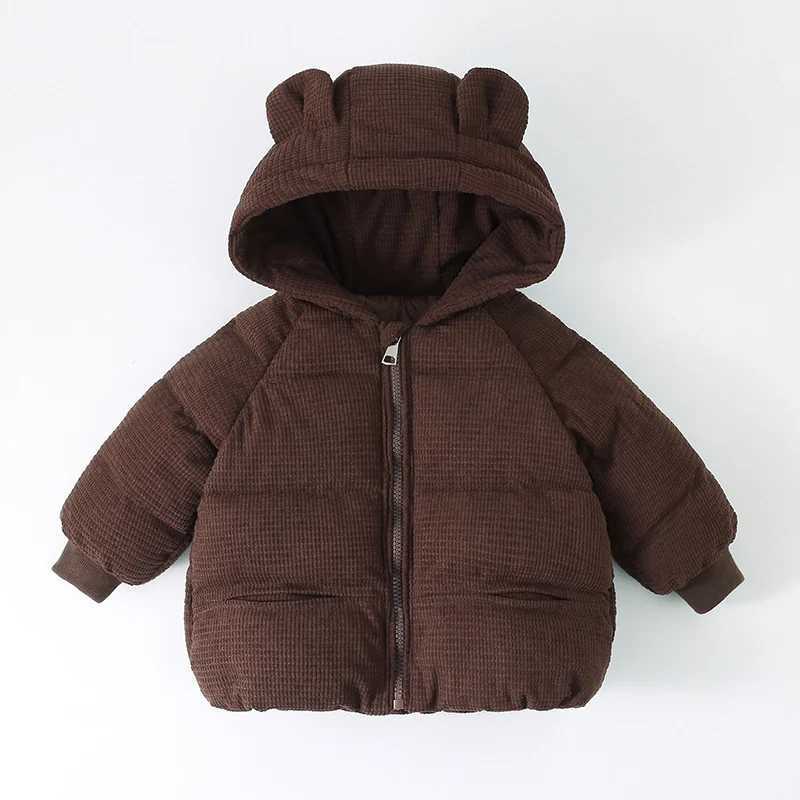 Childrens hooded denim jacket for winter and autumn childrens thick warm jacket for boys and girls zipper solid classic clothing for 1-6 years M241018