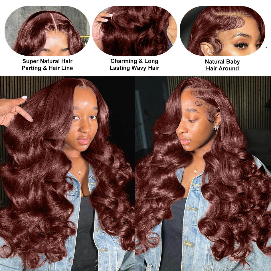 Reddish Brown Color Body Wave 13X4 Front Human Hair Wig 200 Density 13X6 Hd Lace Frontal Wigs Brazilian Pre Plucked