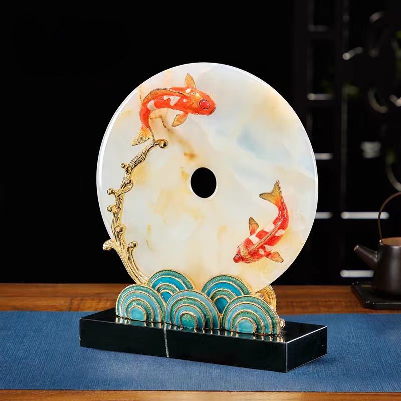 Premium Koi Fish Feng Shui Ornament - High-End Chinese Decor for Living Room, Peace Amulet for Good Karma, Ideal Housewarming and Business Opening Gif