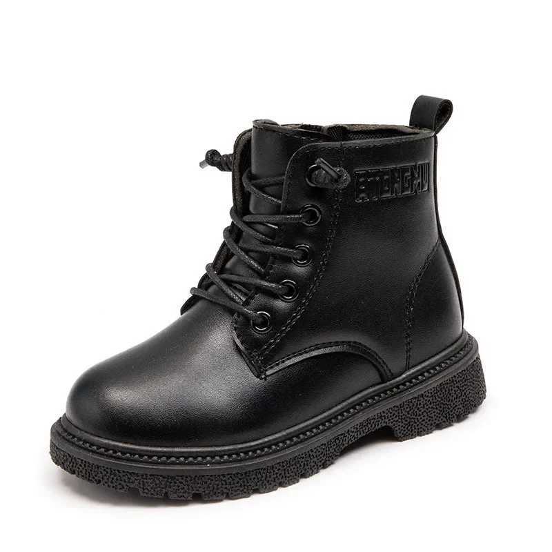 Boots Soft Soled Comfortable Leather Boots Black Boys Side Ankle Boots Trendy Wiinter Shoe for Girl Kids Shoe for Girl Paltform Boots H241018