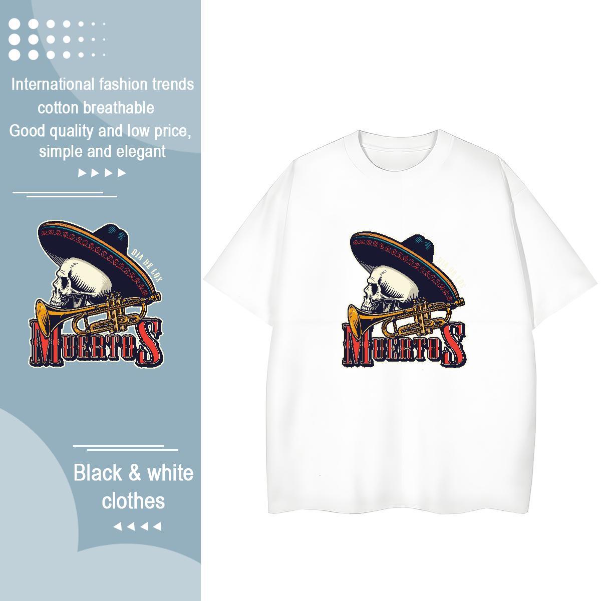 Fashion Casual Womens T Shirts 230g 100% Cotton Crew Neck Breathable Street Wear skull Unisex Tshirts Lady Custom Printed Clothes
