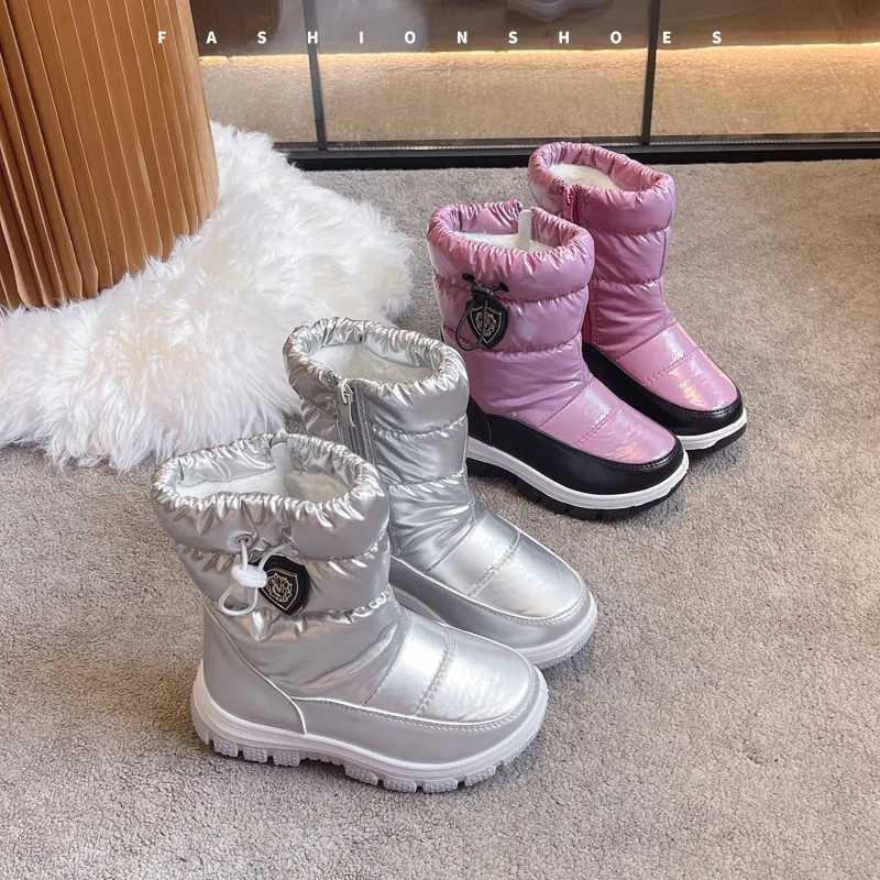 Boots Winter Warm Plush Childrens Snow Boots Waterproof and Anti slip Childrens High Top Outdoor Boots Thick Cotton Shoes H241018