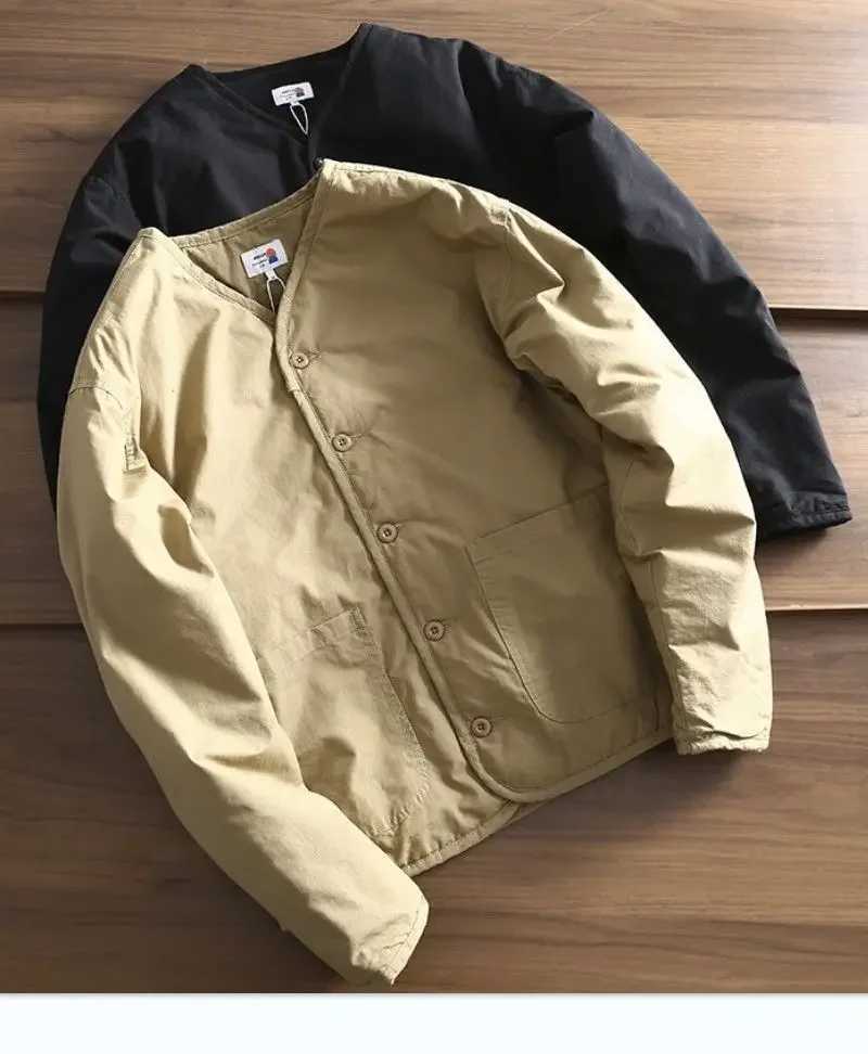 Mens Parkas Thick Cotton Coat Jacket Autumn Winter Retro Women Jackets V-neck Long Sleeves Pockets Single-breasted Tops LX241018