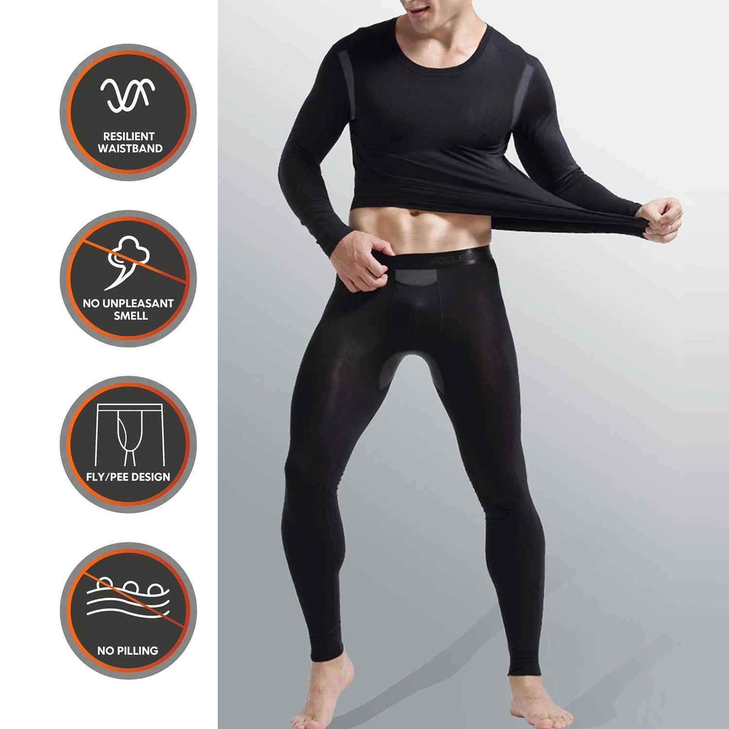 Men's Thermal Underwear Modal Mens Hot Underwear Set Round Neck Long Sleved Top+Trousers Breathable Mesh Autumn Winter Bottom Hot 2PCS Y2410184M5