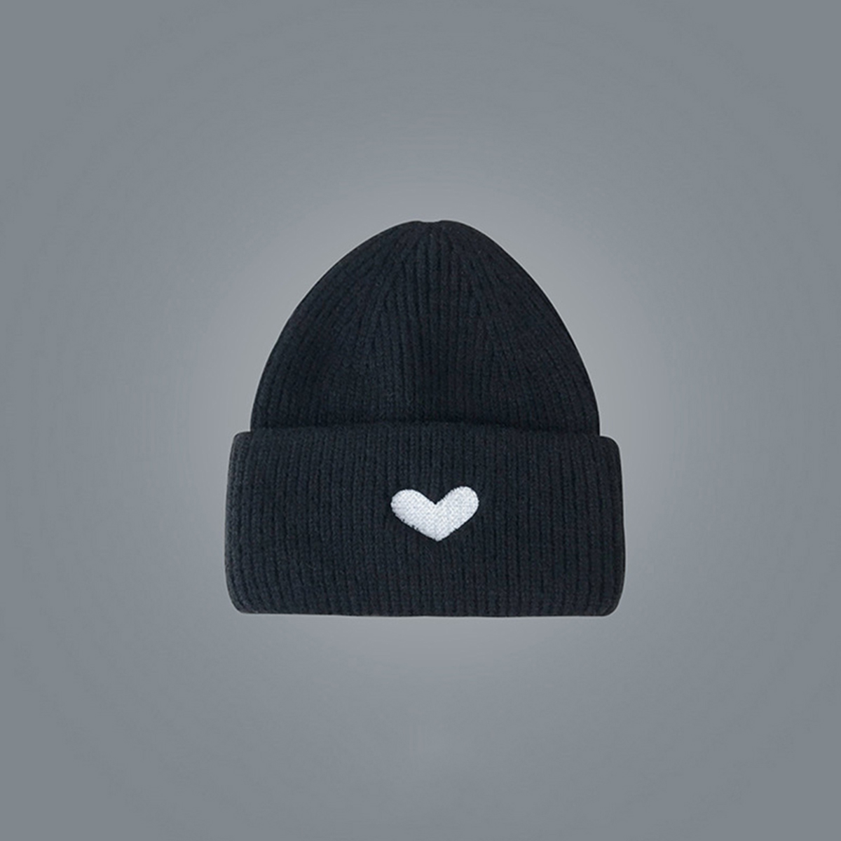 Cozy Multi-Occasion Knitted Beanie with Lovely Heart Embroidery - Perfect for Fall & Winter