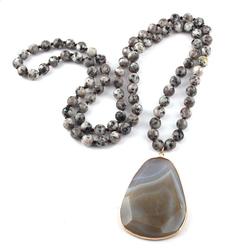 Fashion Bohemian Horde Jewelry Natural Stone Knot Necklace Facial Irregular Pendant Female Ethnic Necklace 241018