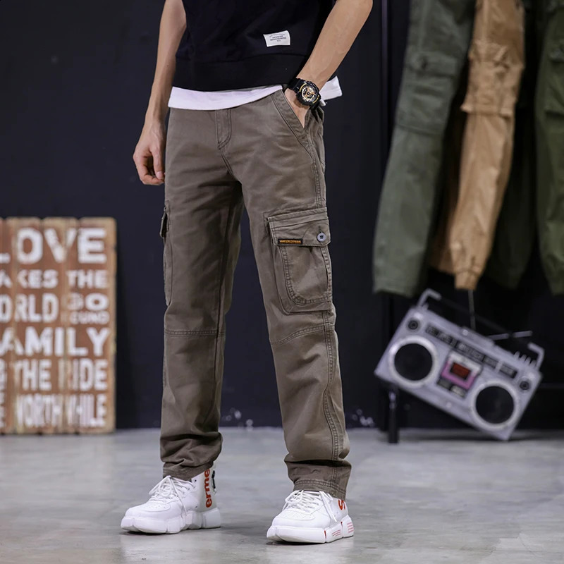 KSTUN Autumn Cargo Pants Multi-pockets Straight Cut 100% Cotton Overalls Outdoor Man Trousers Tactical Casual Pants 241010