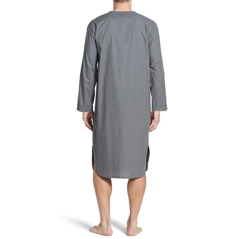 Men Loose V Neck Long Sleeve Nightgown Pajamas Comfy Cotton Sleepwear Top Shirt Homewear Robe Casual Long NightdressXJ241018
