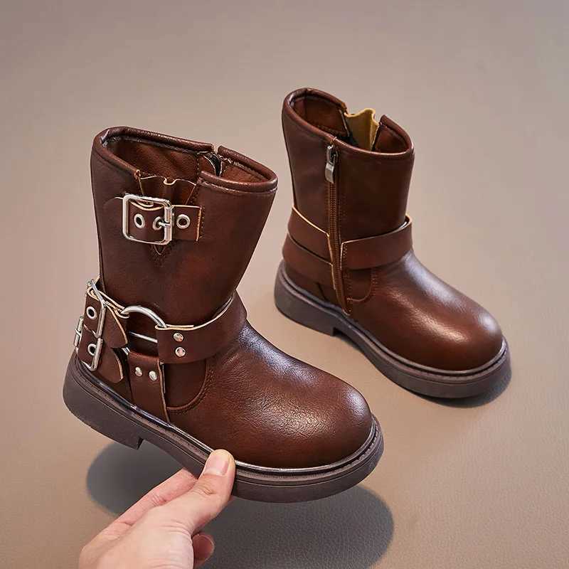 Boots Spring Autumn Boys and Girls Children Chelsea Boots Buckle Classic Buckle Britain Style Retro Kids Short Boots Non-slip 2023 PU H241018