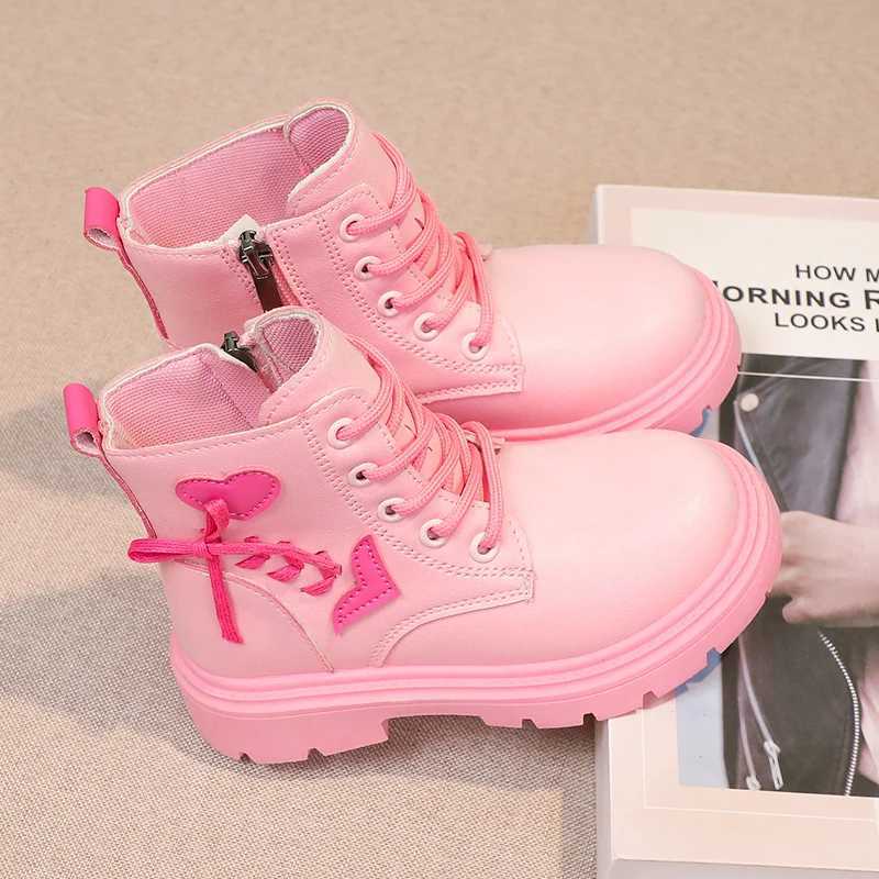 Boots Children Fashion Boots Girls Ankle Boots Elegant Zipper Cool Love Pattern Kids Princess Leather Boots Non-slip Size 26-37 H241018