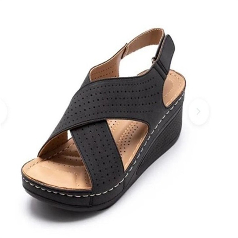 Summer Hollow Wedges Sandals Female Casual Plus Size Shoes Of Women Socofy Retro Sandalis Woman Ddmythur