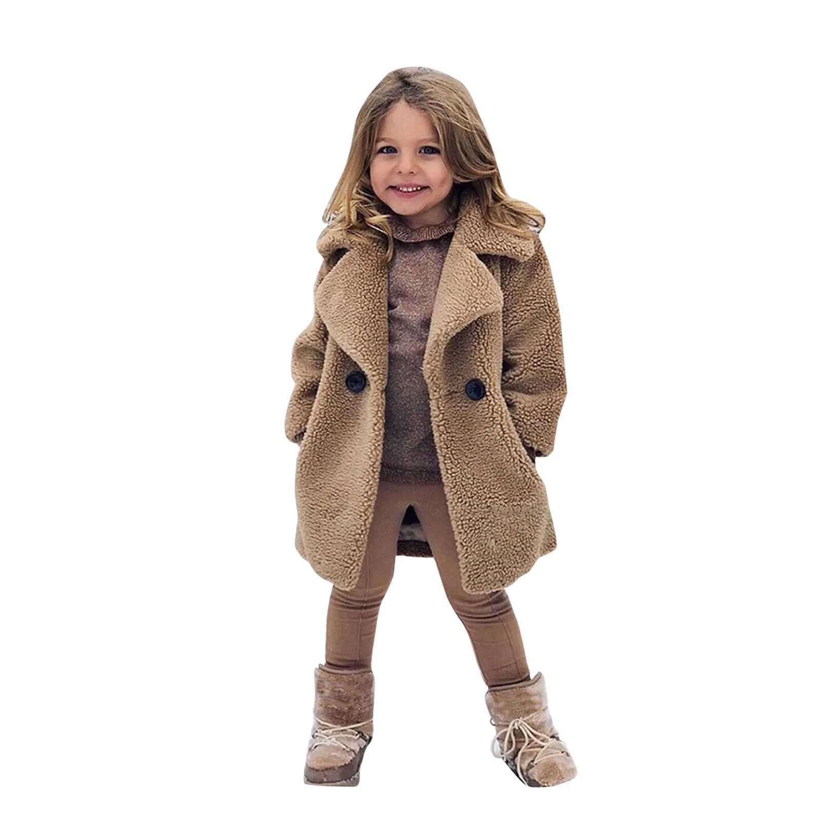 New Double breasted Girl Solid Color Coat Autumn Winter Trench Jacket Coat Childrens Clothing M241018