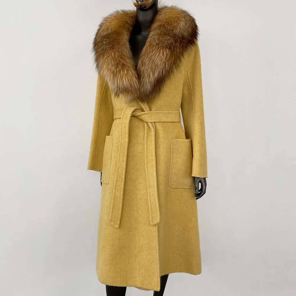 Modern European Street Female Woolen Natural Long Fashion Casual Clothes For Women Winter Real Fox Fur Coat Wool Jacket