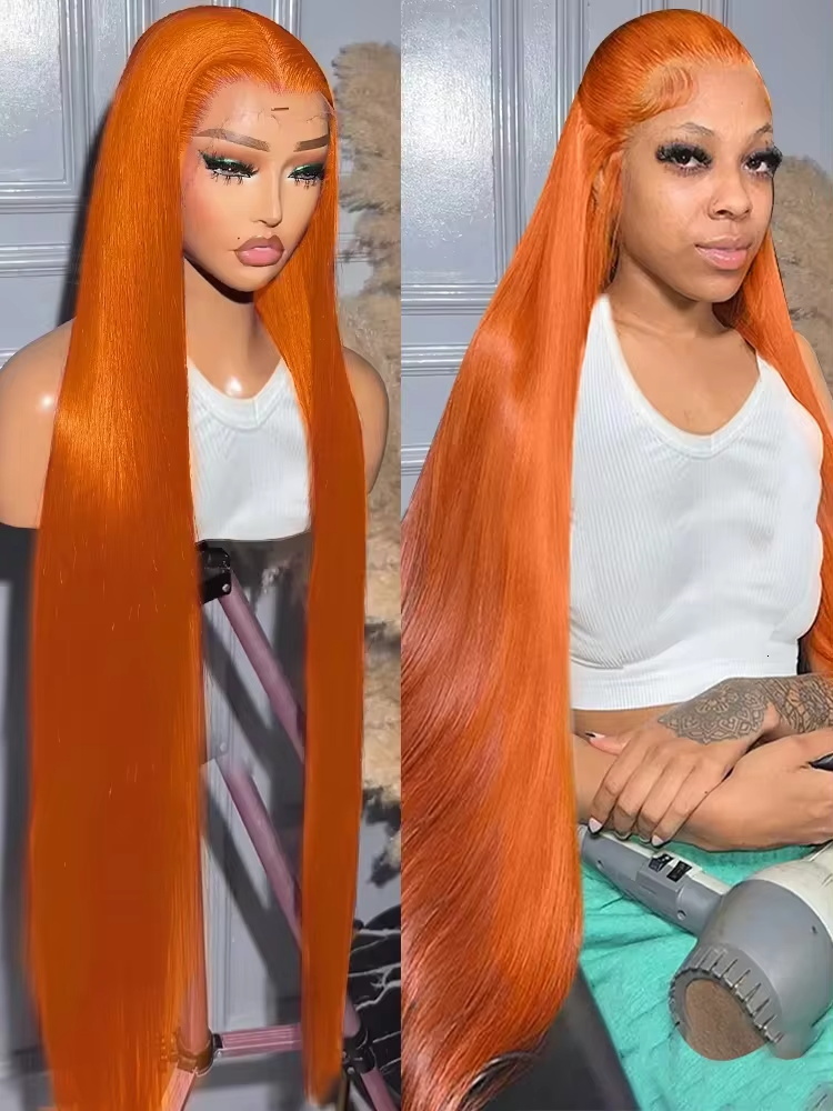 250% 30 38 Inch Ginger Orange Bone Straight 13X6 Front Human Hair Wig Brazilian 13X4 HD Transparent Lace Frontal Wigs