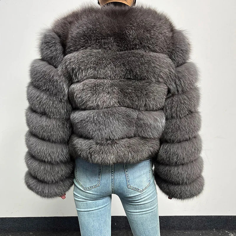 2024 Grey Natural Real Fox Fur Coat Women Winter Warm Fur Jacket Detachable Long Sleeve Female Vest Furry Coats clothing 241017