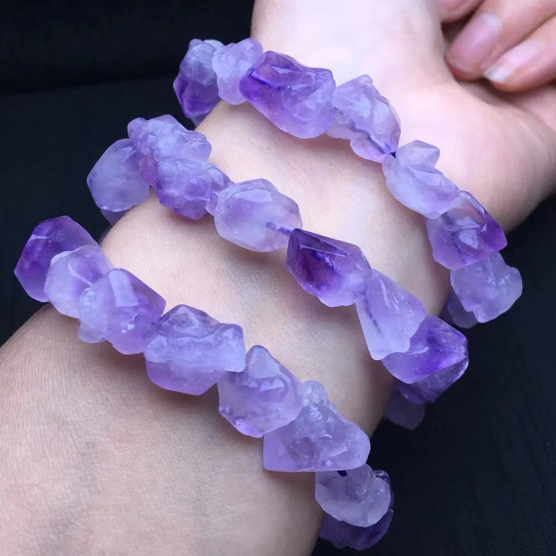 Fengbaowu Natural Lavender Amethyst Bracelet Irregular Beads Crystal Spiritual Healing Stone Fashion Jewelry Womens Gift 241018