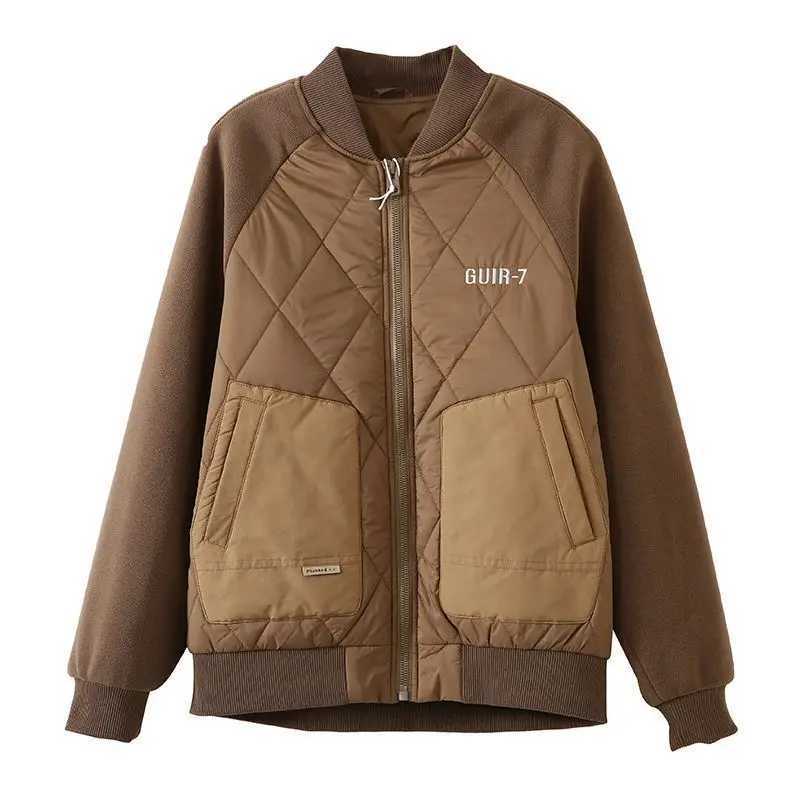 Patchwork Zipper Jacket Mens Autum Winter Versatile Splicing Baseball Uniform Coat Casual Short O-neck Parkas Boys Cotton Coat LX241018