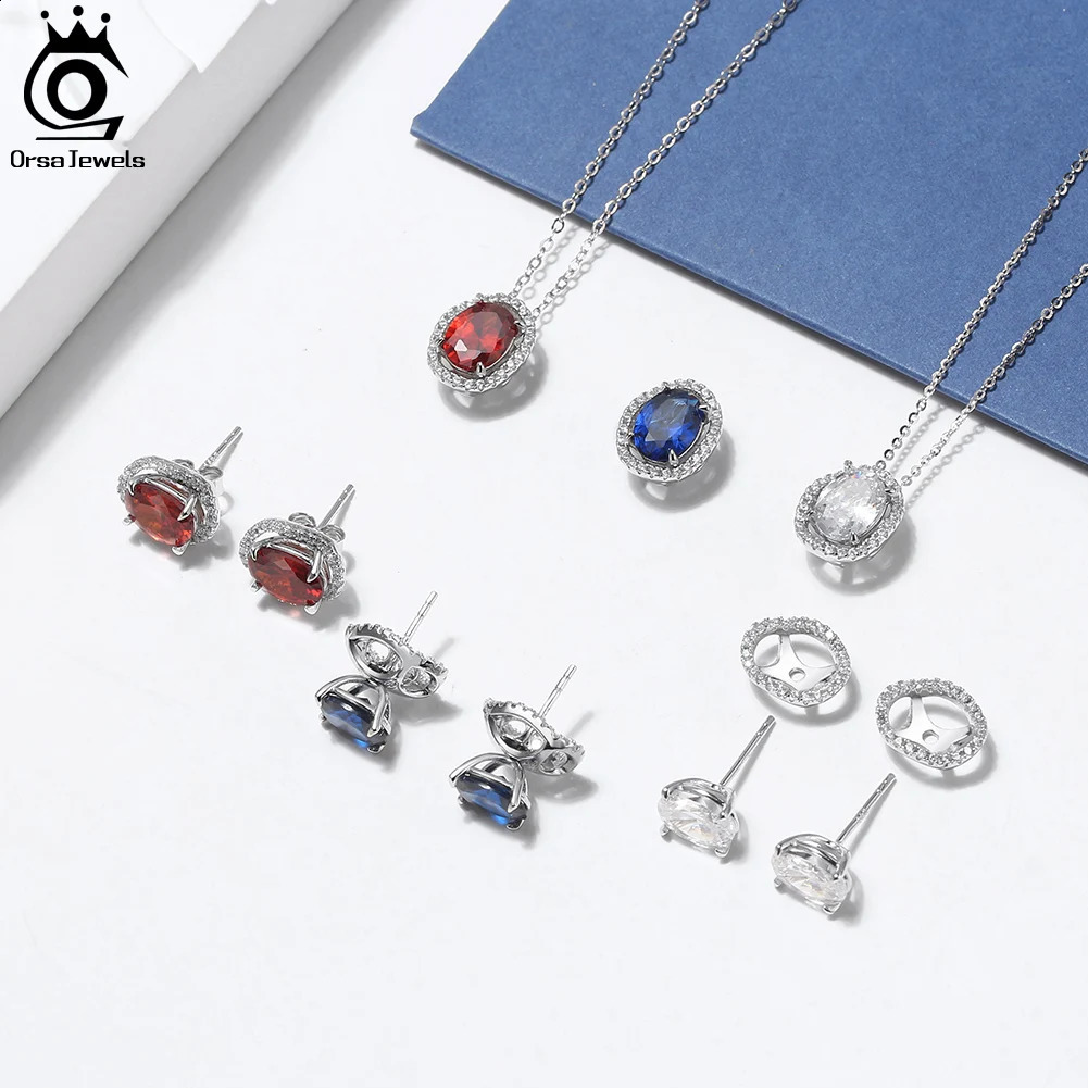 ORSA JEWELS Fashion 925 sterling silver jewelry cubic zirconia pendant necklace for womens solid color gemstone chain necklace EQN48 241018