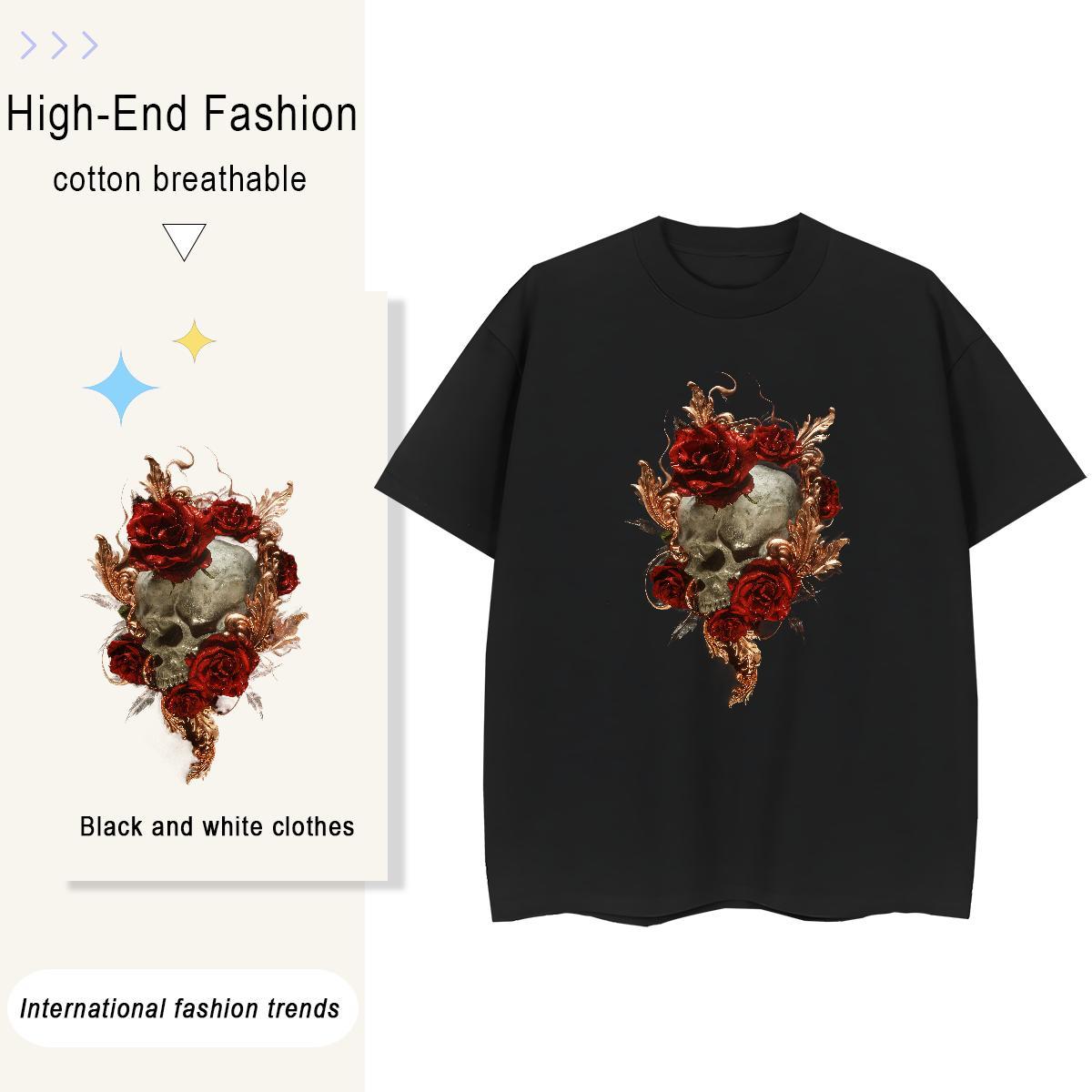 New Arrival Womens T Shirts 230g 100% Cotton Breathable Crew Neck Summer Casual skull Lady T shirt Comfortable Custom Print Oversized Top Shirts